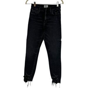 AGOLDE Sophie Crop‎ High Rise Black Denim Raw Hem Skinny Leg Jeans Size 28